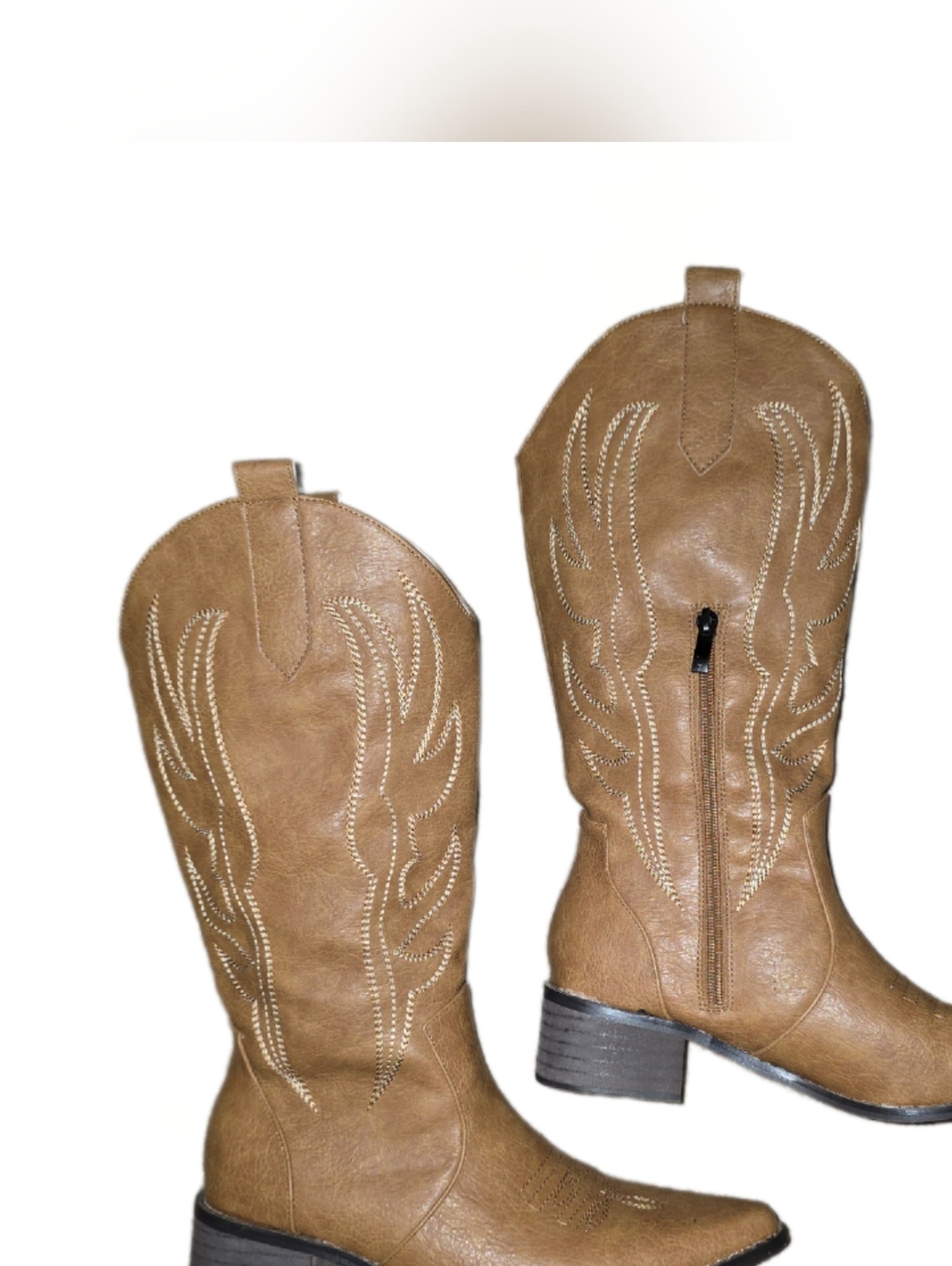 Pointed Toe Chunky Heel Western Boots, Mid Calf Embroidered, Side Zip - Size 9 - Picture 2 of 16